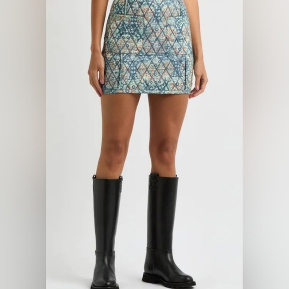 Free People Darla Quilted Mini Skirt Womens Size 2 A- Line Patch Pockets Floral - Picture 3 of 11